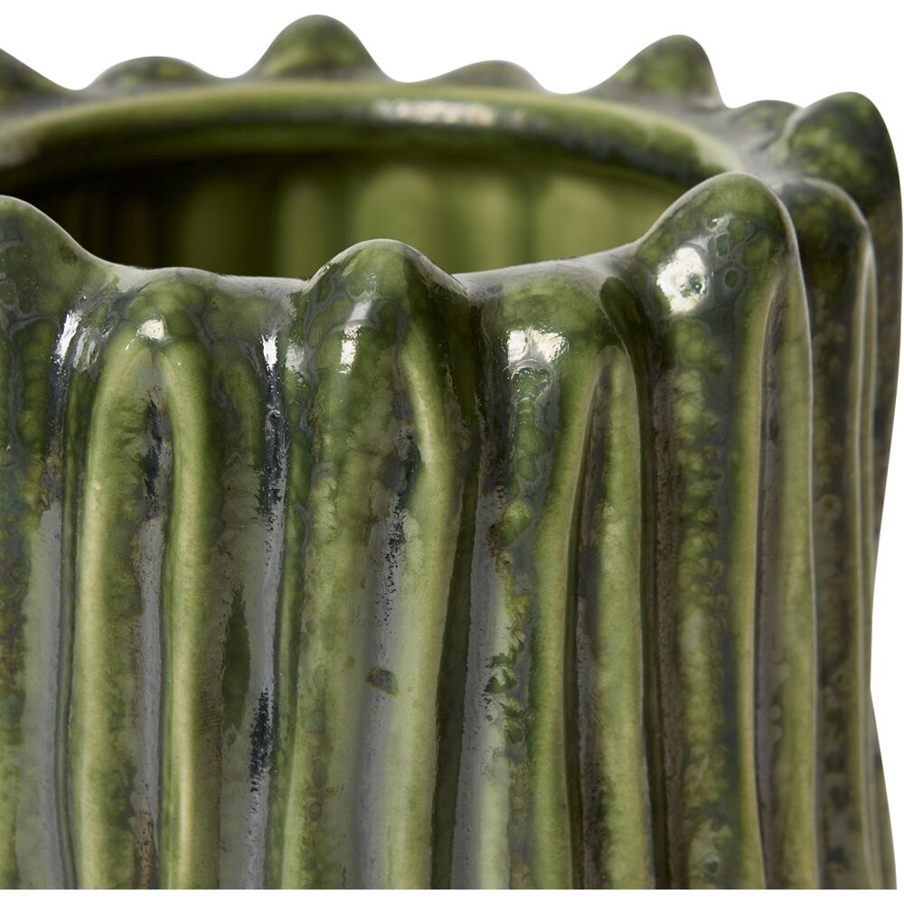 2PK E Style Imo Pot Organic Ceramic Textured Decorative Piece Green 15x15x14cm