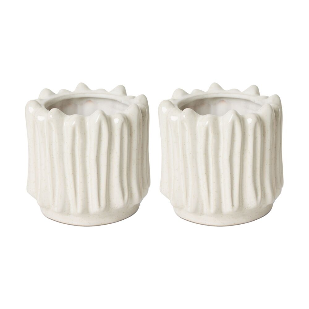 2PK E Style Imo Pot Organic Ceramic Textured Decorative Piece White 15x15x14cm