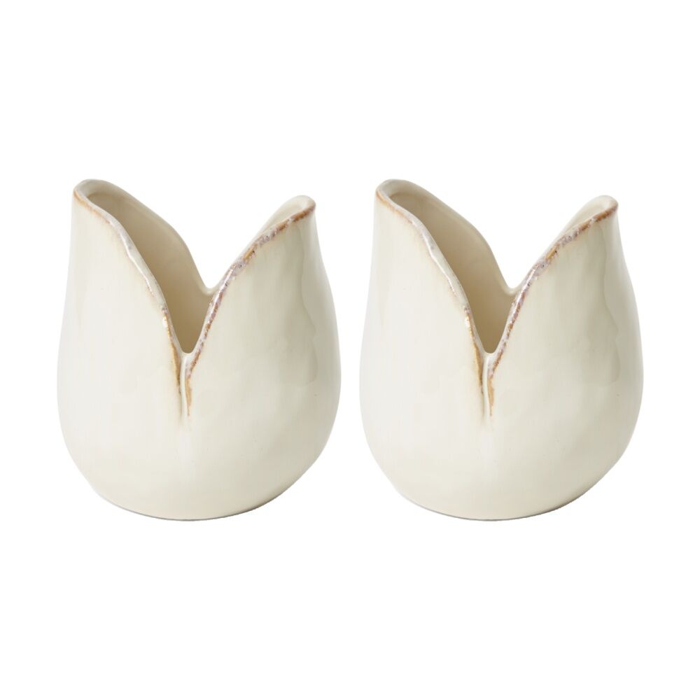 2PK E Style Gaia Ceramic Vase Short Contemporary Decor White 14x13x16cm