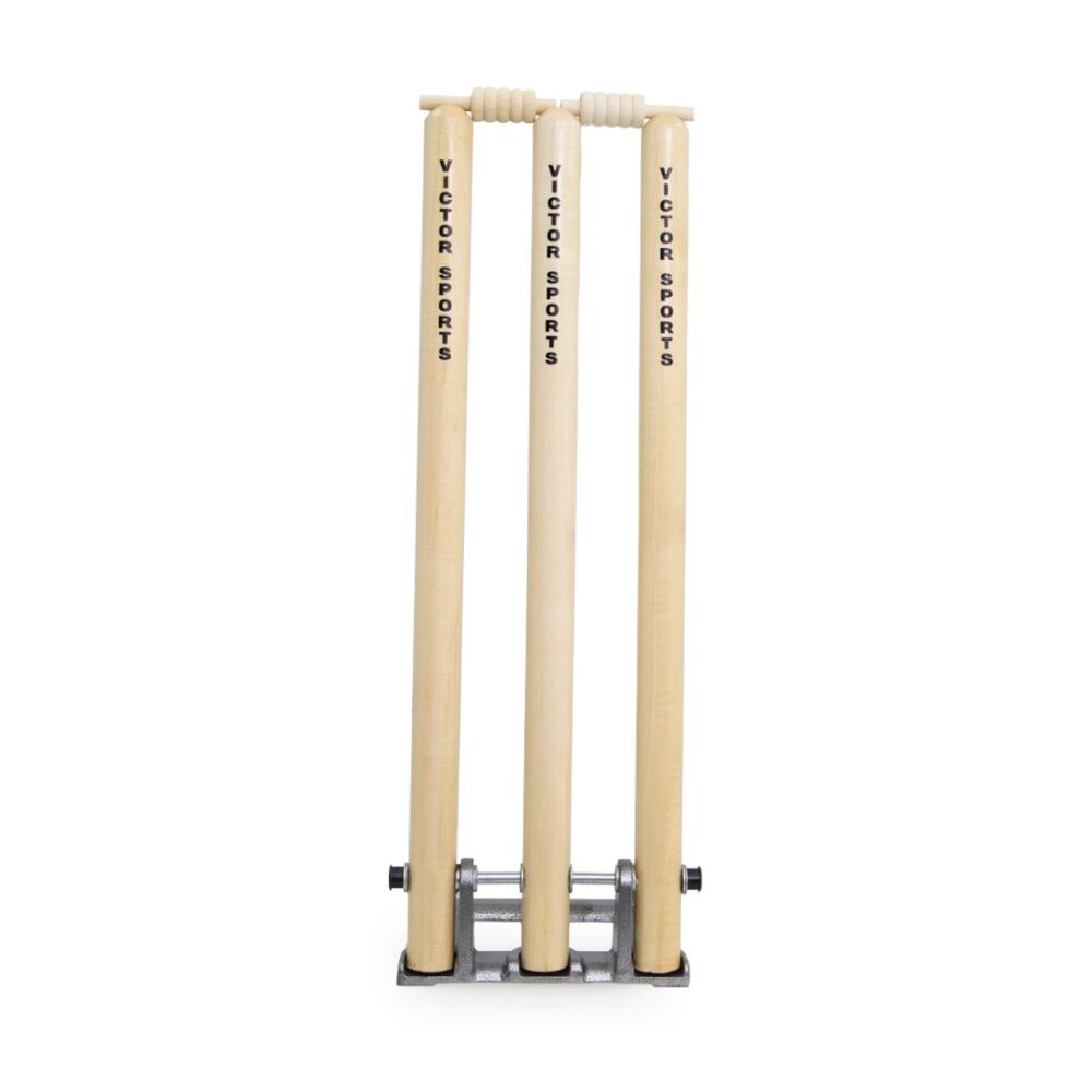 Victor Cricket Stumps Wood Spring Loaded W/ Sturdy Metal Base For Net
