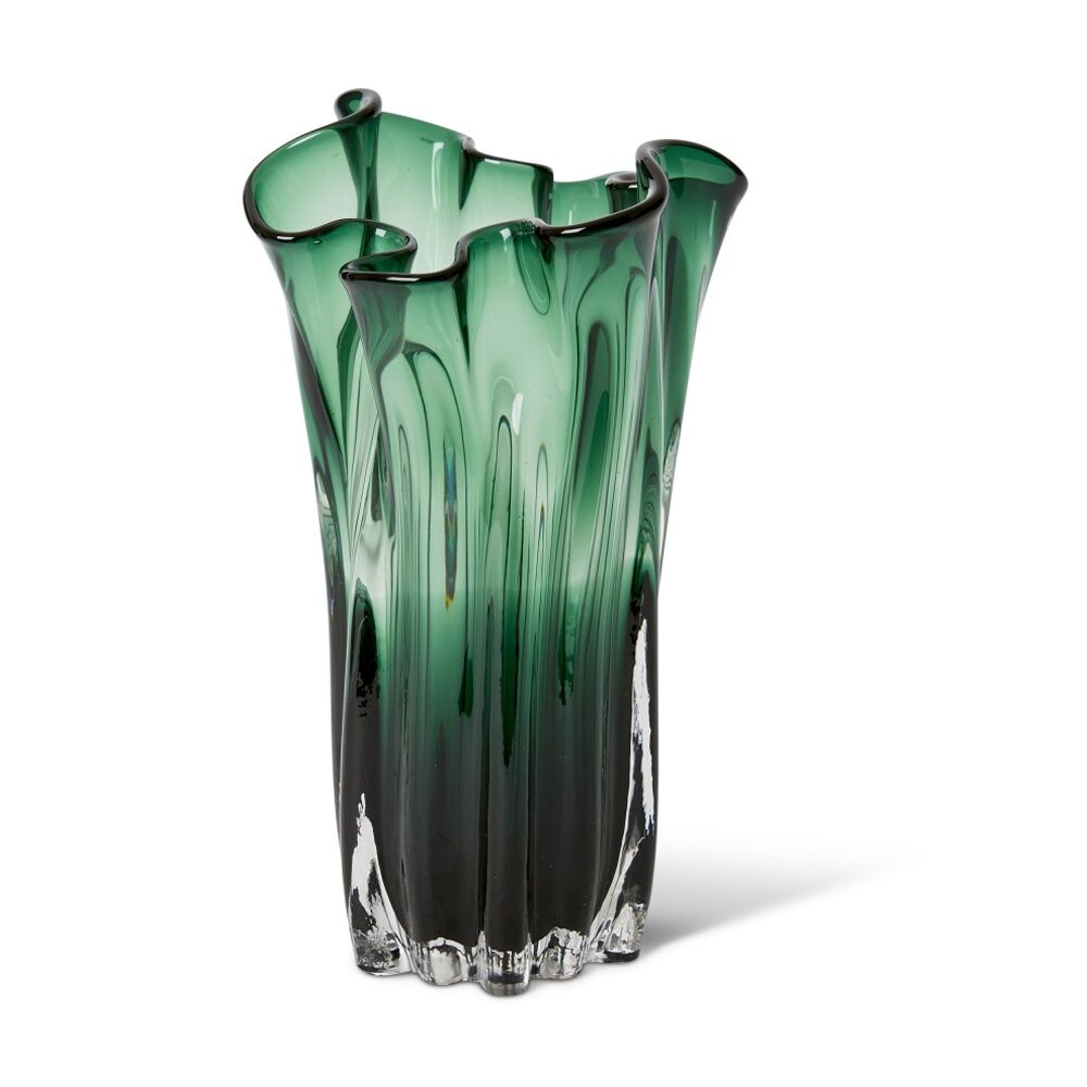 E Style Timberly Glass Vase Fluted Design Luxury Decor Green 17x17x30cm
