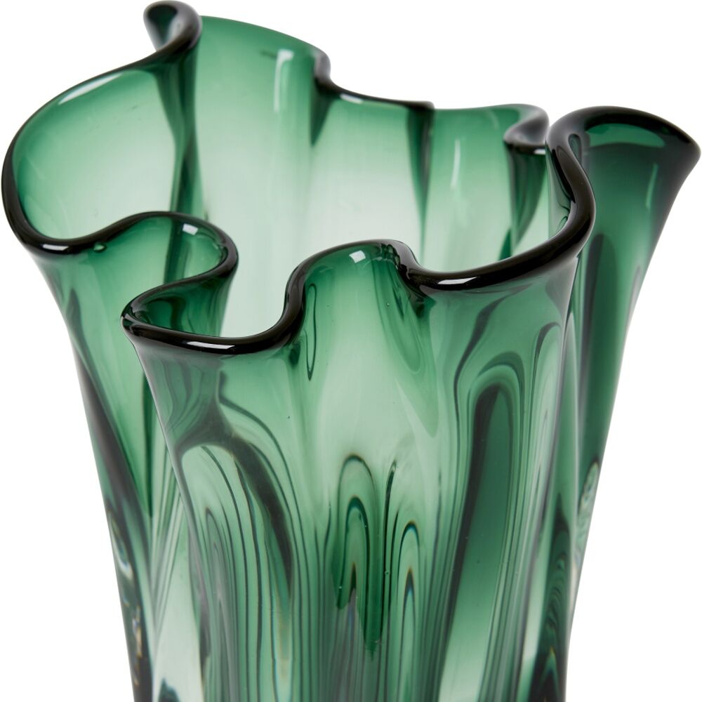 E Style Timberly Glass Vase Fluted Design Luxury Decor Green 17x17x30cm