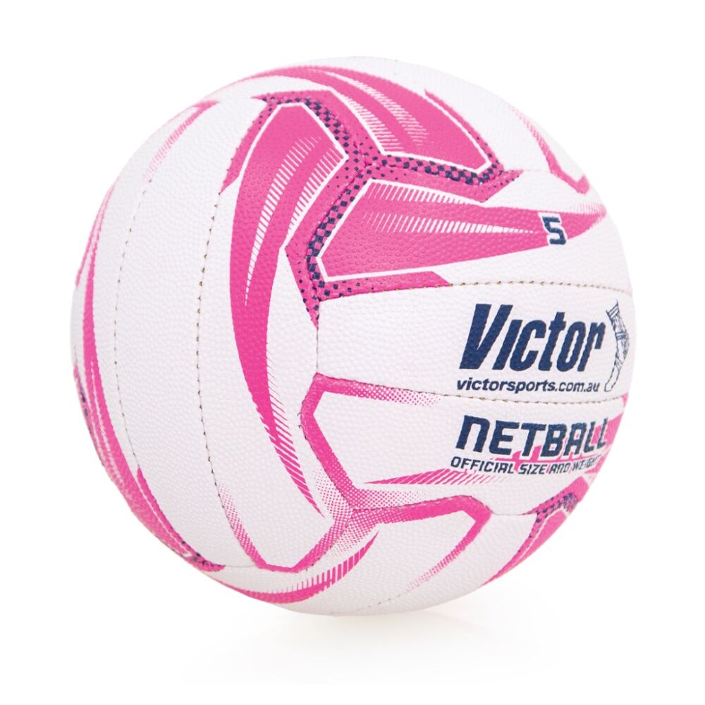 Victor Sports Pro Netball Size 5 Synthetic Rubber Ball White/Pink