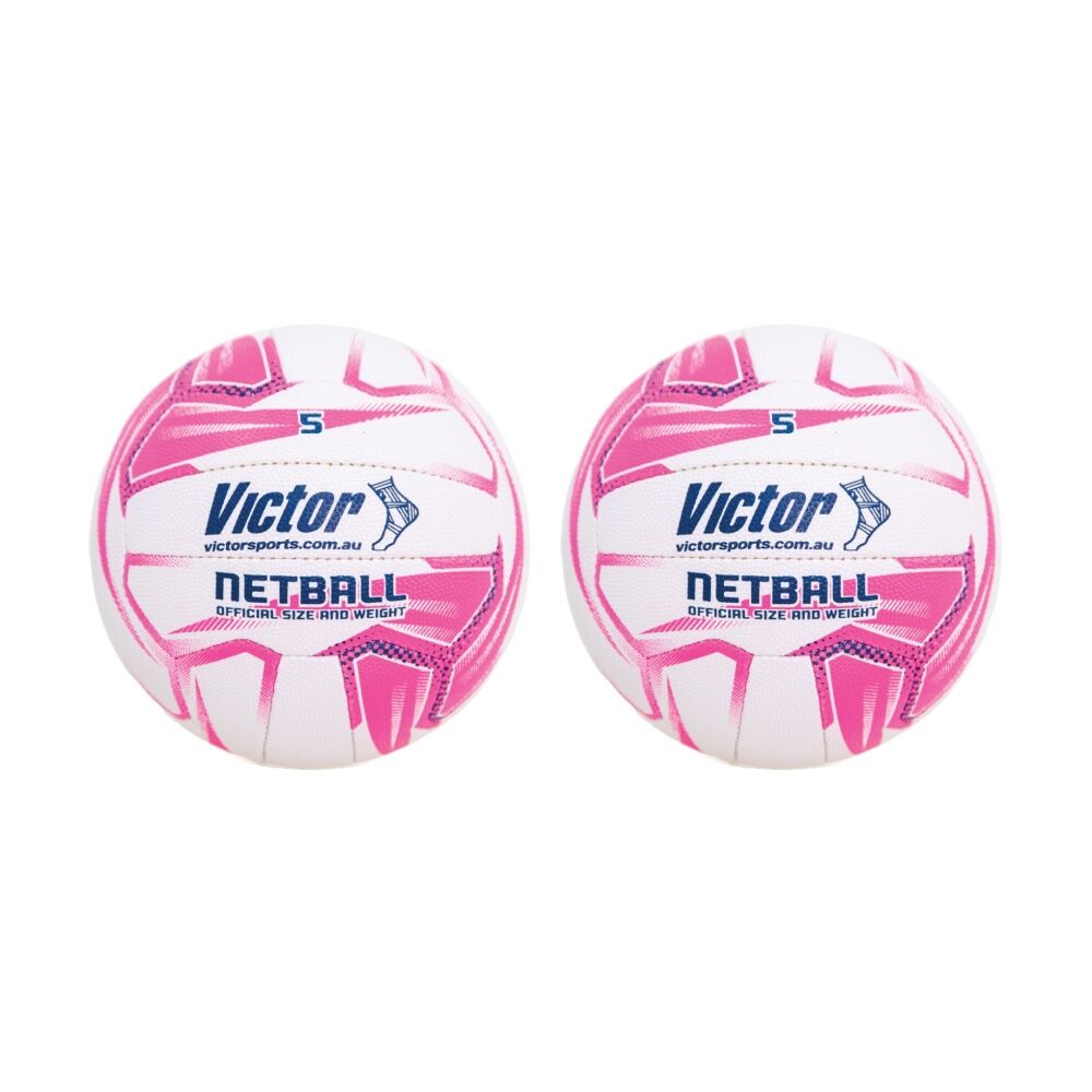 2PK Victor Sports Pro Netball Size 5 Synthetic Rubber Ball White/Pink