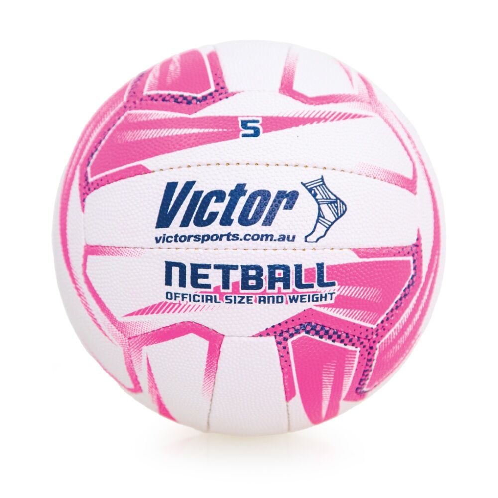 2PK Victor Sports Pro Netball Size 5 Synthetic Rubber Ball White/Pink