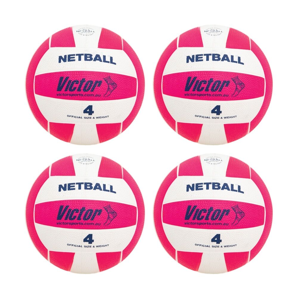 4PK Victor Sports Rubber Netball Size 4 Pink Durable Training Ball Outdoor