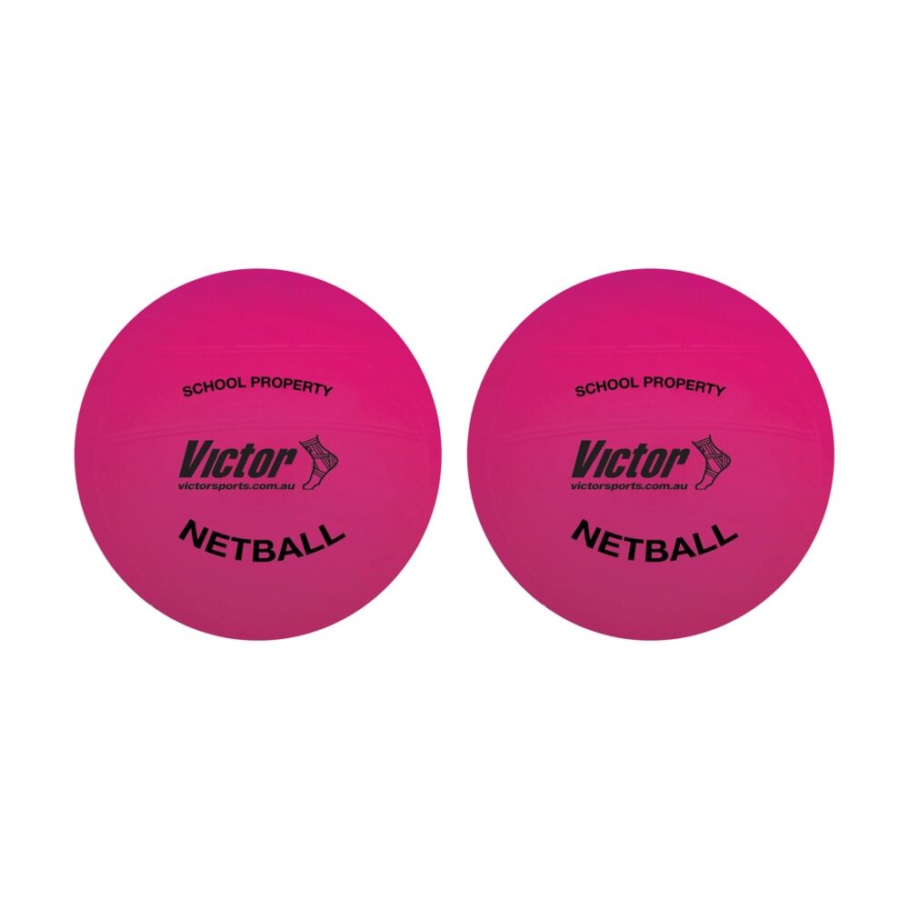 2PK Victor Sports Vinyl School Netball Soft Touch Lightweight Ball Pink 8 Inch