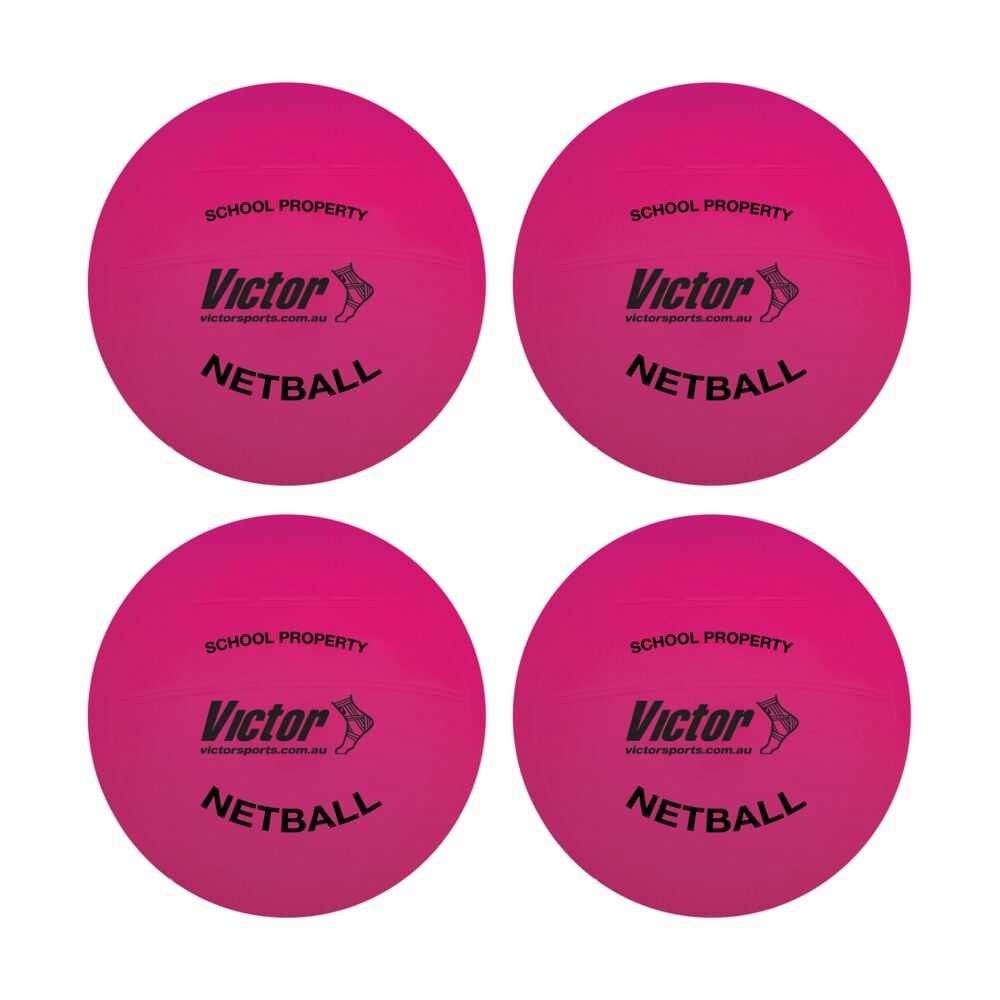 4PK Victor Sports Vinyl School Netball Soft Touch Lightweight Ball Pink 8 Inch