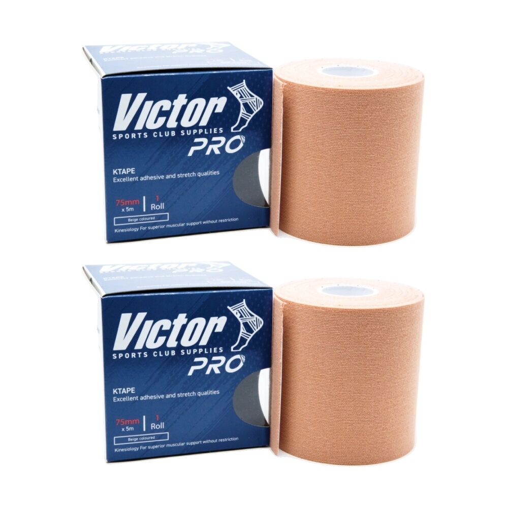 2PK Victor Sports Pro Adhesive Muscular Support K-Tape Roll Beige 75mmx5m