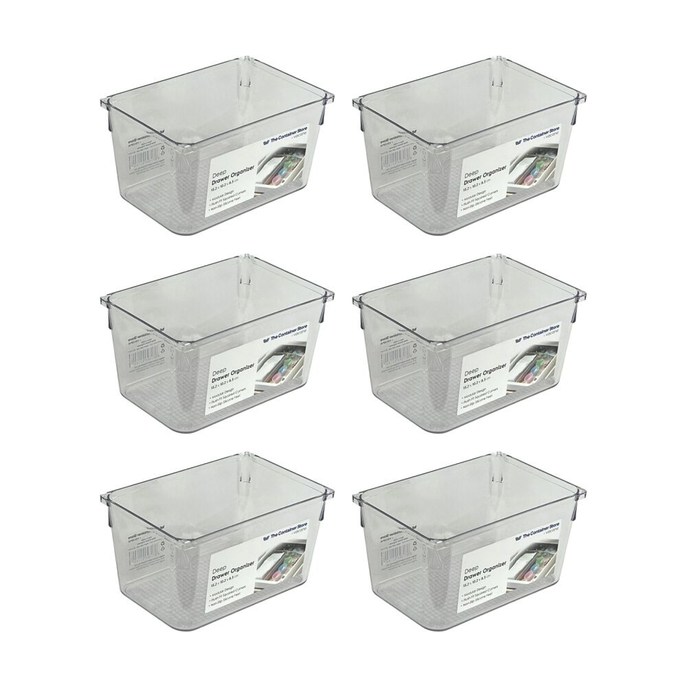6PK The Container Store Deep Drawer Organiser Insert Clear 15.2x10.2x8.3cm