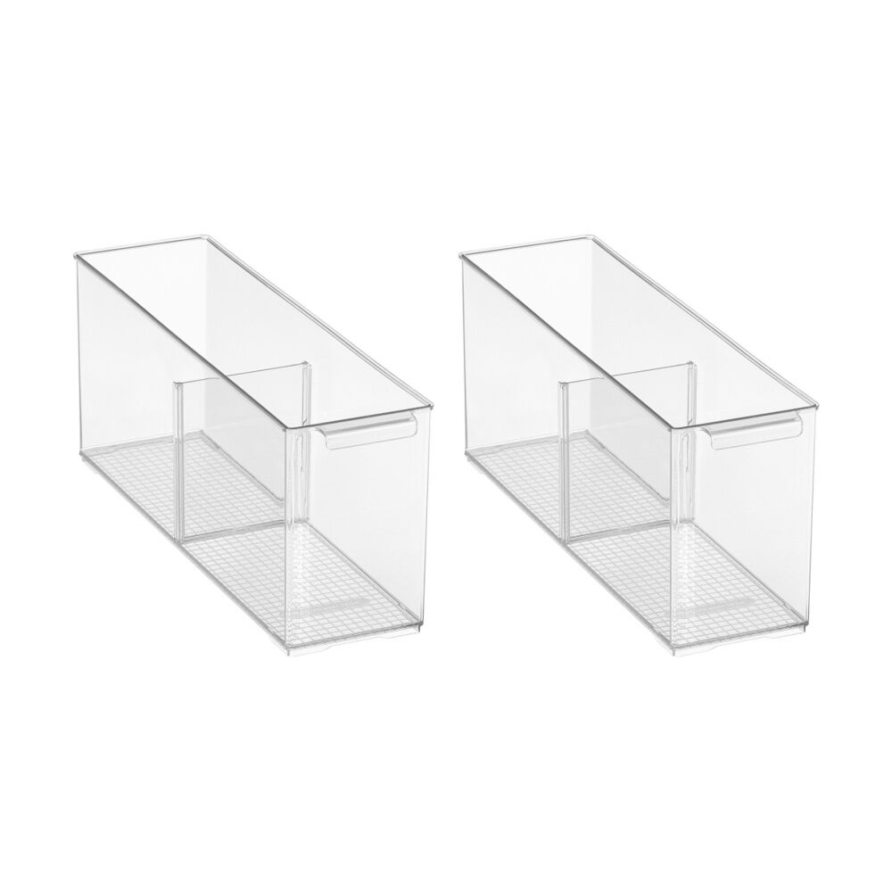 2PK The Container Store Pantry Bin Small W/ Divider Plastic Organiser Clear