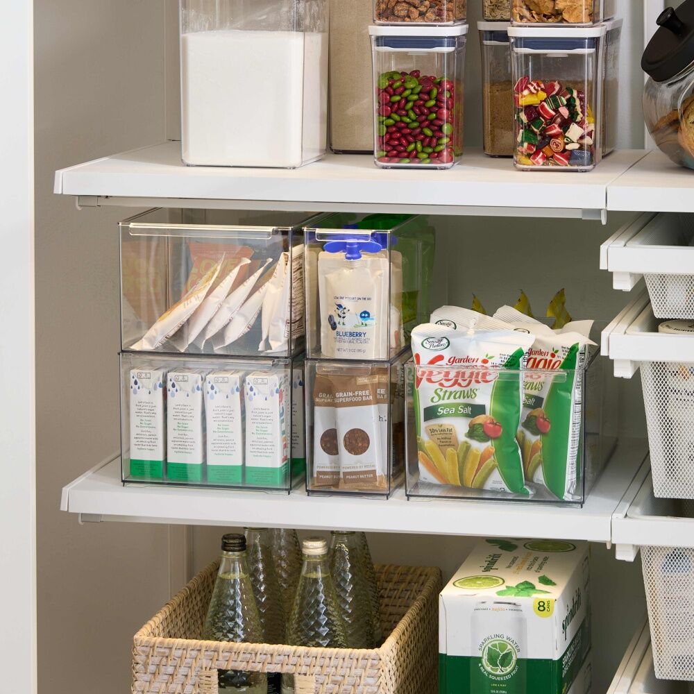 The Container Store Pantry Bin Medium W/ Divider Plastic Organiser Clear