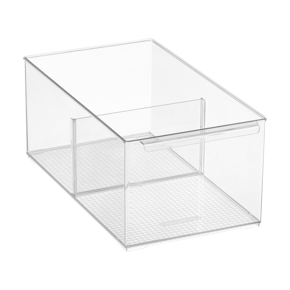 2PK The Container Store Pantry Bin Large W/ Divider Plastic Organiser Clear