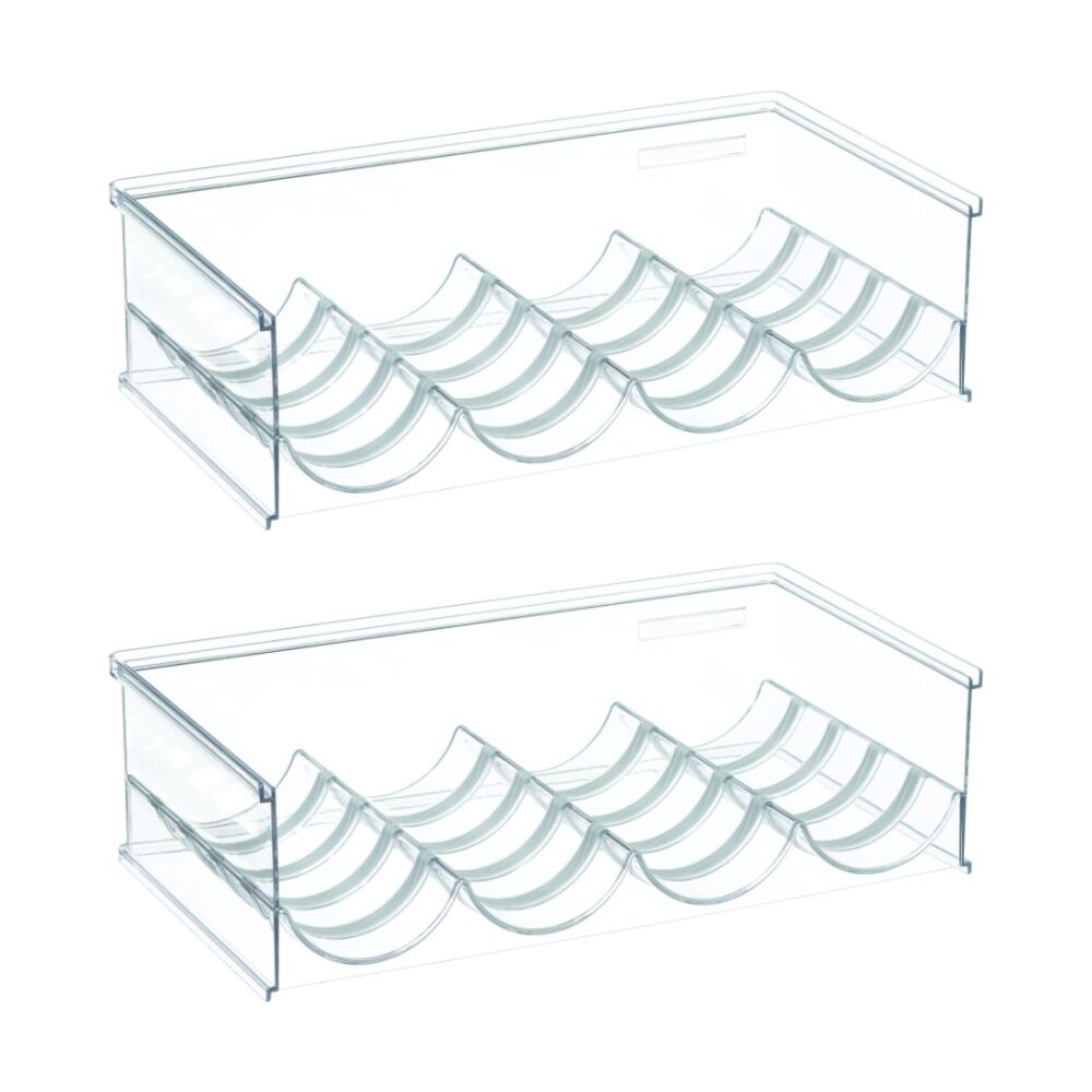 2PK The Container Store Stacking Four Bottle Holder Clear Plastic Rack Organiser