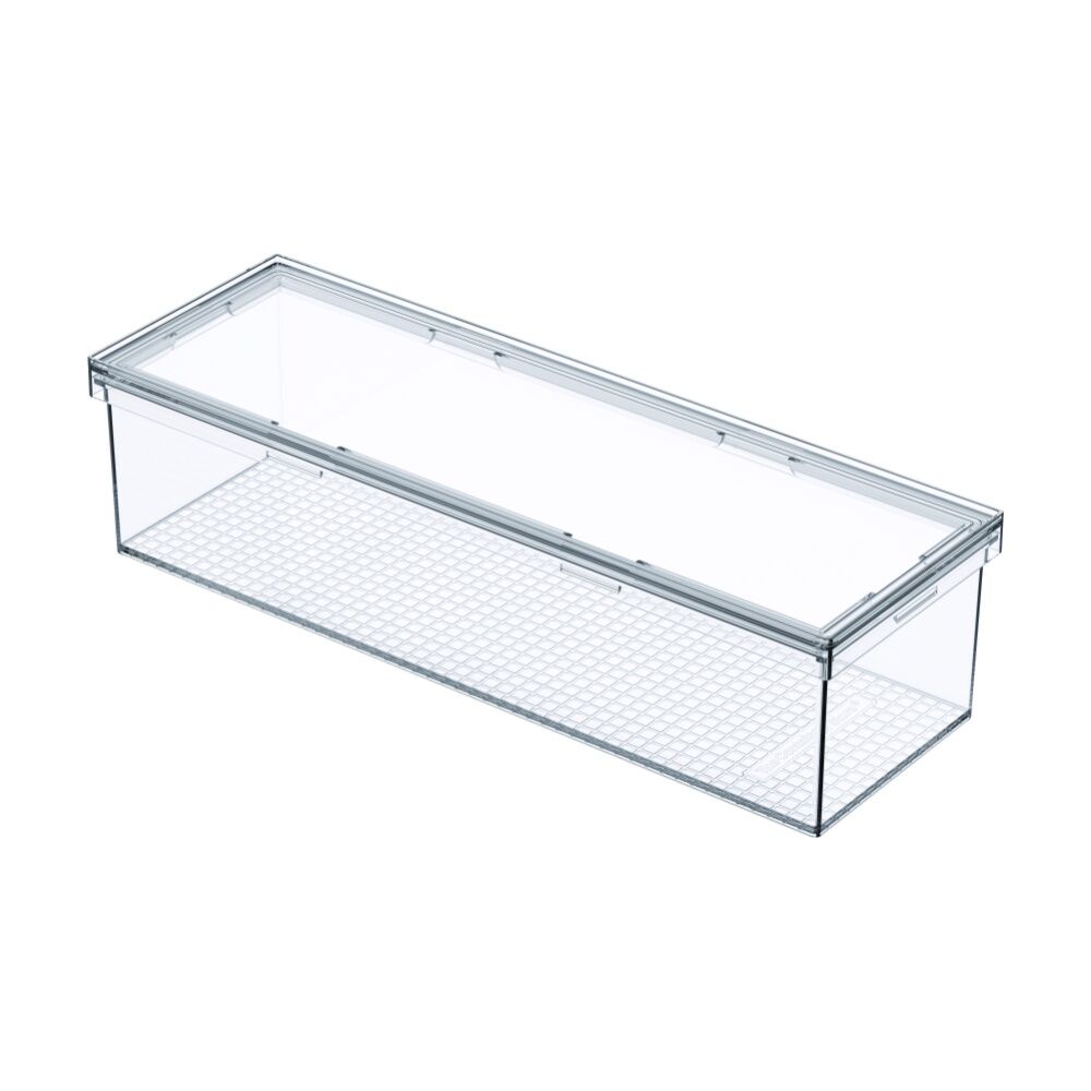 4PK The Container Store Modular Airtight Canister Long W/ Lid Plastic Clear