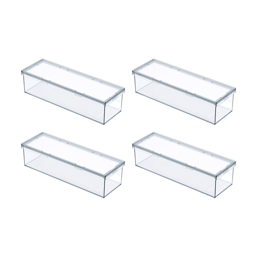 4PK The Container Store Modular Airtight Canister Long W/ Lid Plastic Clear