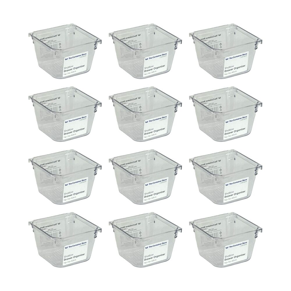 12PK The Container Store Short Drawer Organiser Insert Small Clear 7.6x7.6x5.3cm