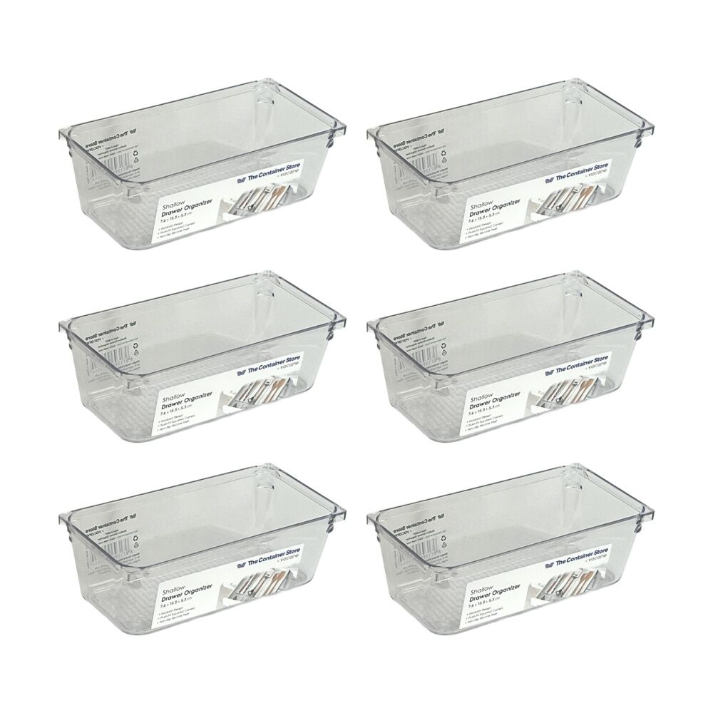 6PK The Container Store Short Drawer Organiser Insert Clear 7.6x15.3x5.3cm