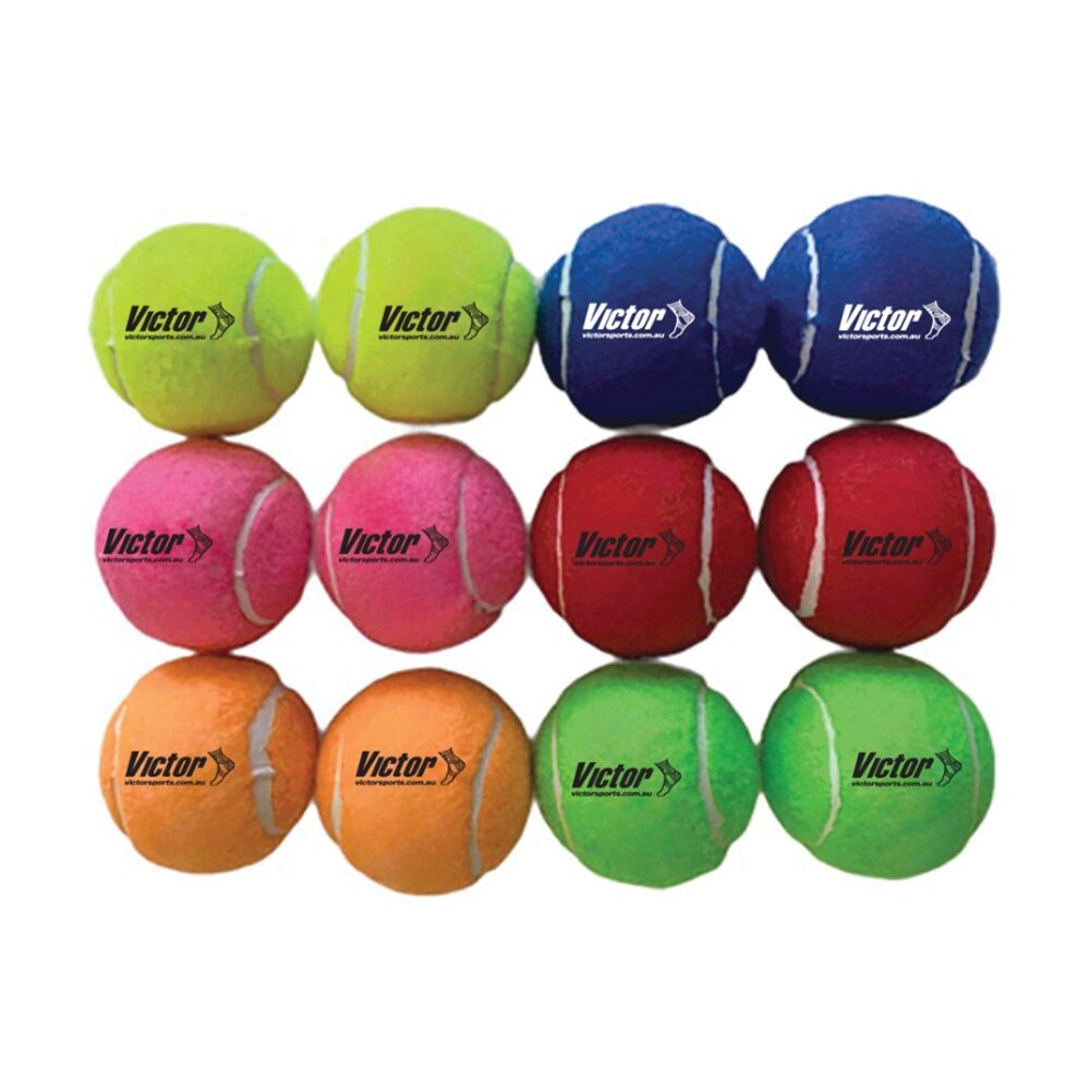 12pc Victor Sports Tennis Ball Pressureless Training Balls Set Multicolour