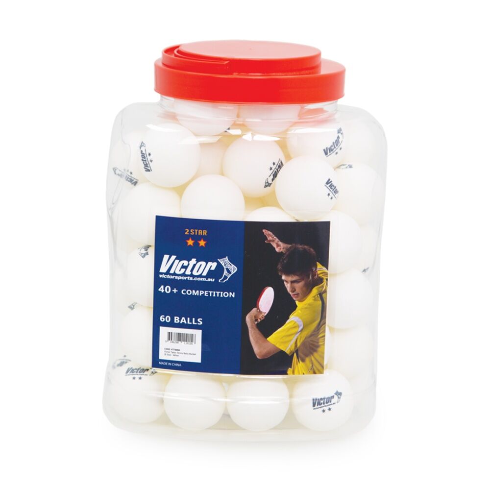 60pc Victor Table Tennis Balls Bucket 2-Star Storage Container White