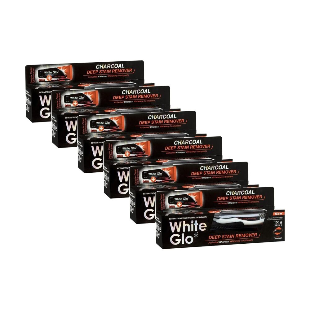 6PK White Glo Deep Stain Remover Toothbrush & Toothpaste Set 150g