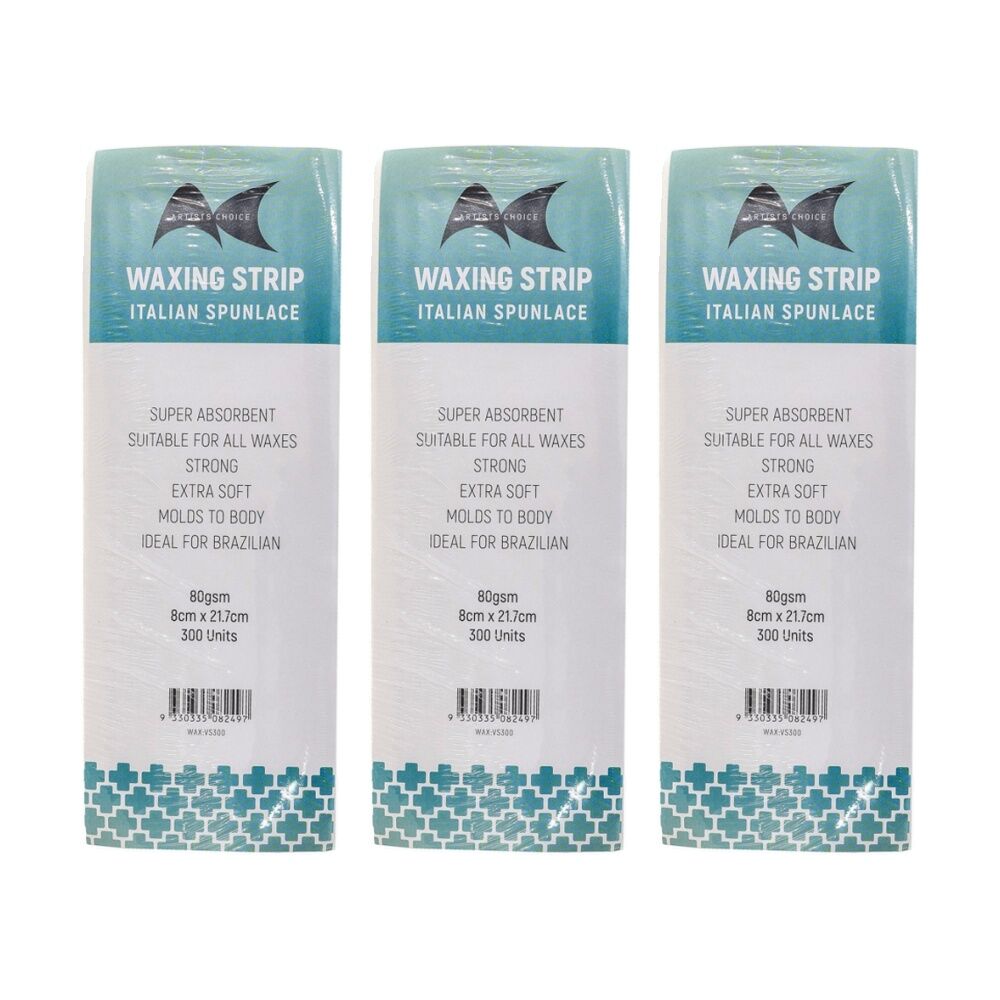 3x 300pc Artists Choice Wax Strips Spunlace Extra Soft Hair Removal 80gsm 8x21cm