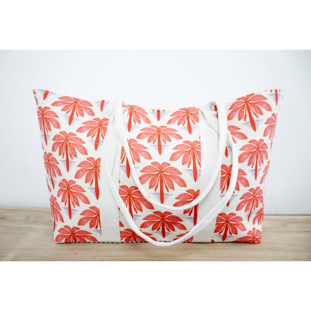 LVD Red/White Palm Tree Catalina Beach Essentials Tote Bag 55x15x30cm