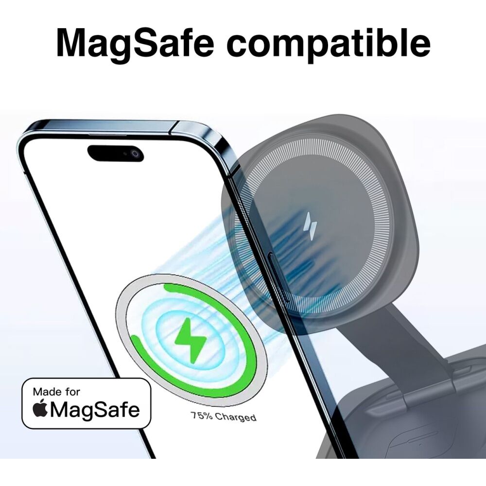 Chargecore 3 In 1 Wireless Foldable Magnetic Fast 15W Charger Black