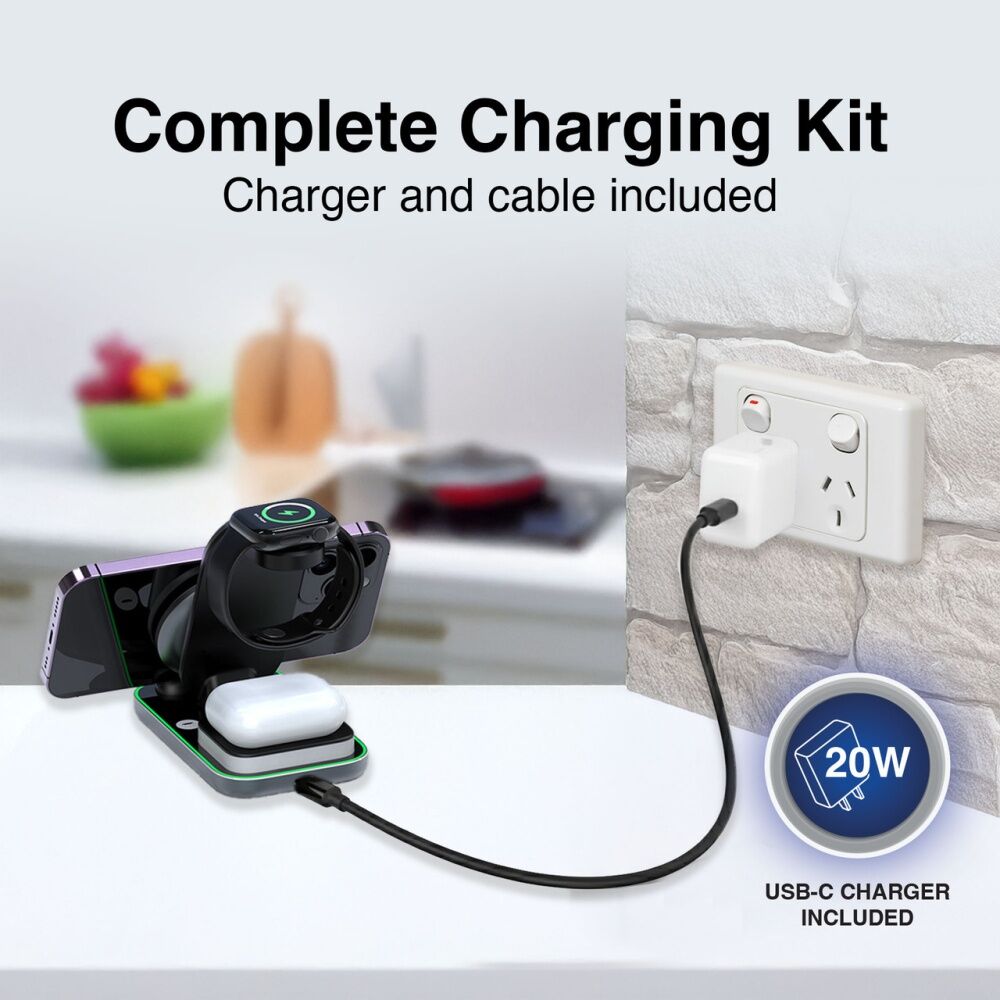 Chargecore 3 In 1 Wireless Charging Stand Adjustable Height Black