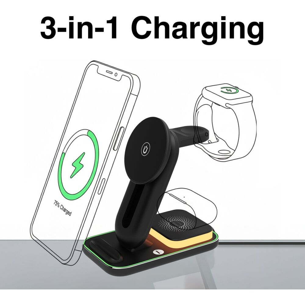 Chargecore 3 In 1 Wireless Charging Stand Adjustable Height Black