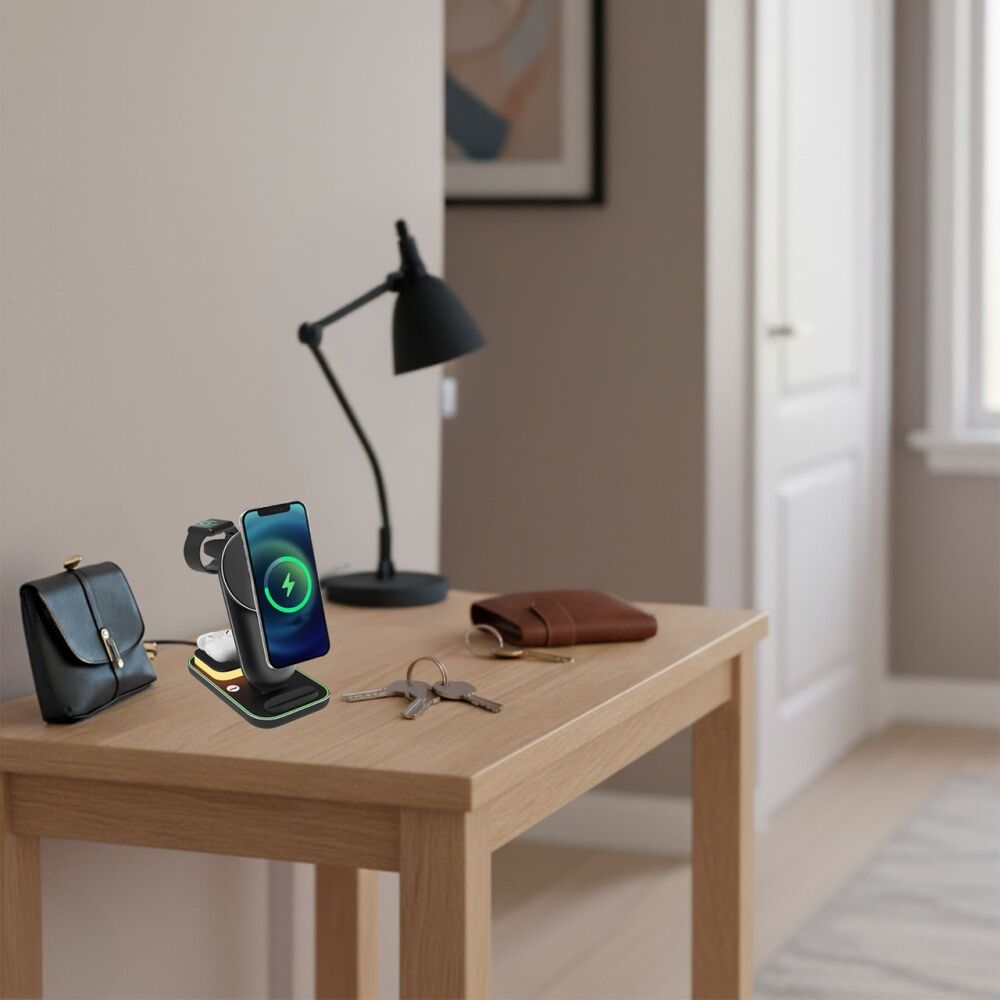 Chargecore 3 In 1 Wireless Charging Stand Adjustable Height Black