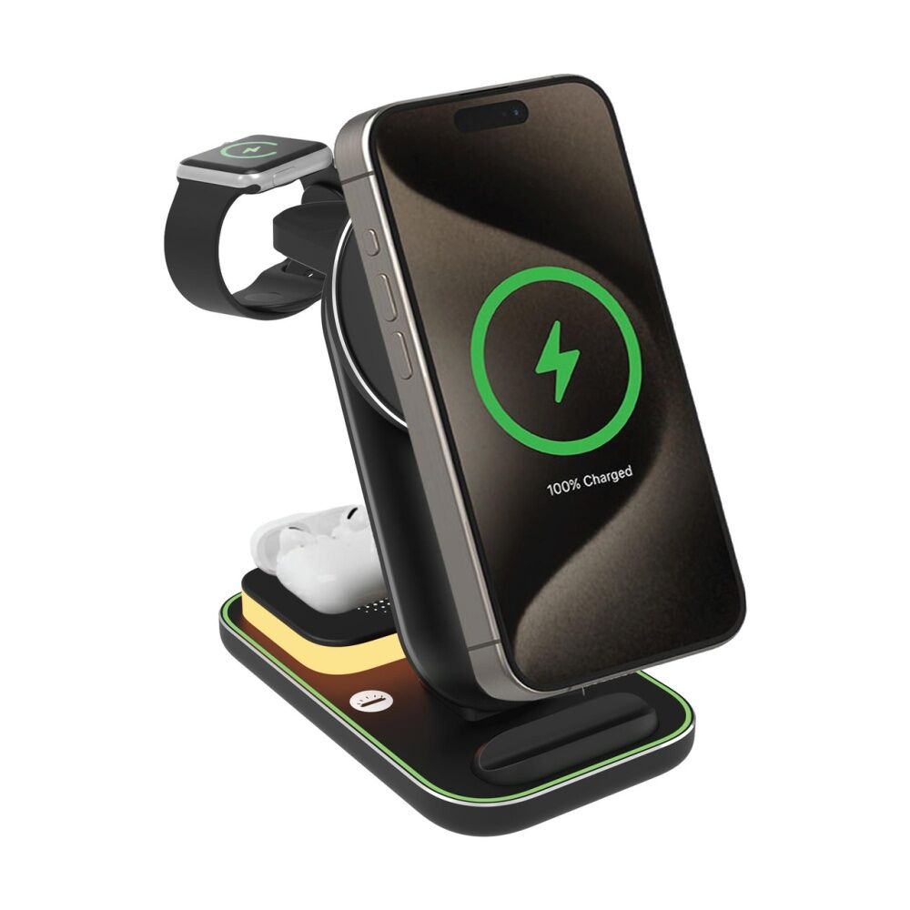 Chargecore 3 In 1 Wireless Charging Stand Adjustable Height Black