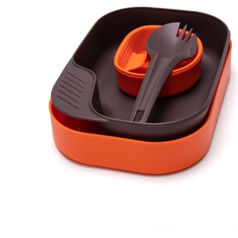 2x 5pc Wildo Camp-A-Box Light Camping Utensils/Cup/Plate Set Orange W/ Lid