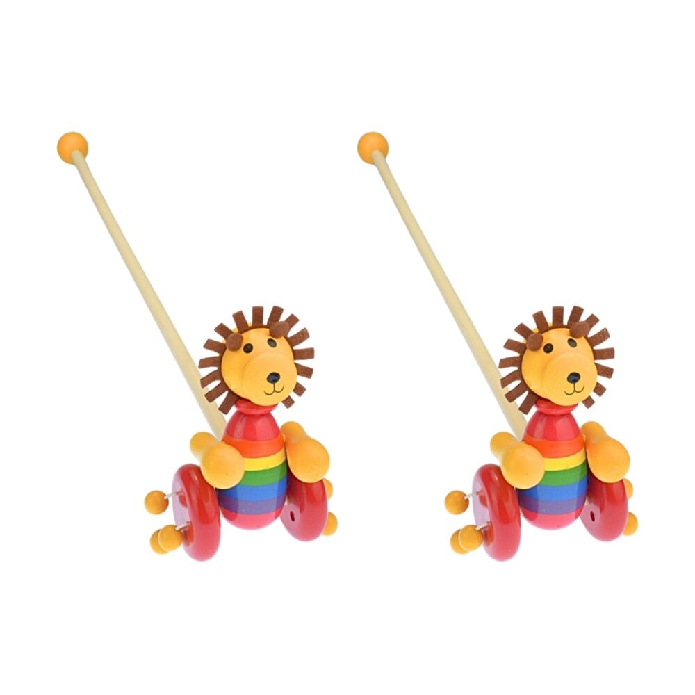 2PK Kaper Kidz Push Along Wooden Lion Spinning Beads Kids/Toddler Toy 18m+