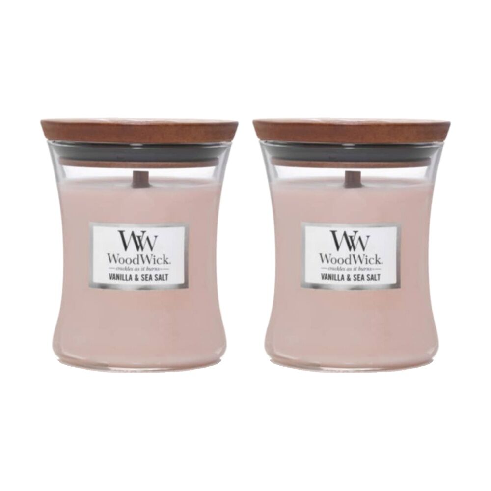 2PK WoodWick Vanilla & Sea Salt Scented Soy Wax Candle Crackling Wick Mini