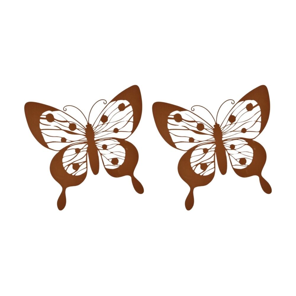 2PK Bronrob Rustic Metal Butterfly Outdoor Garden Wall Art Decor 38x37cm