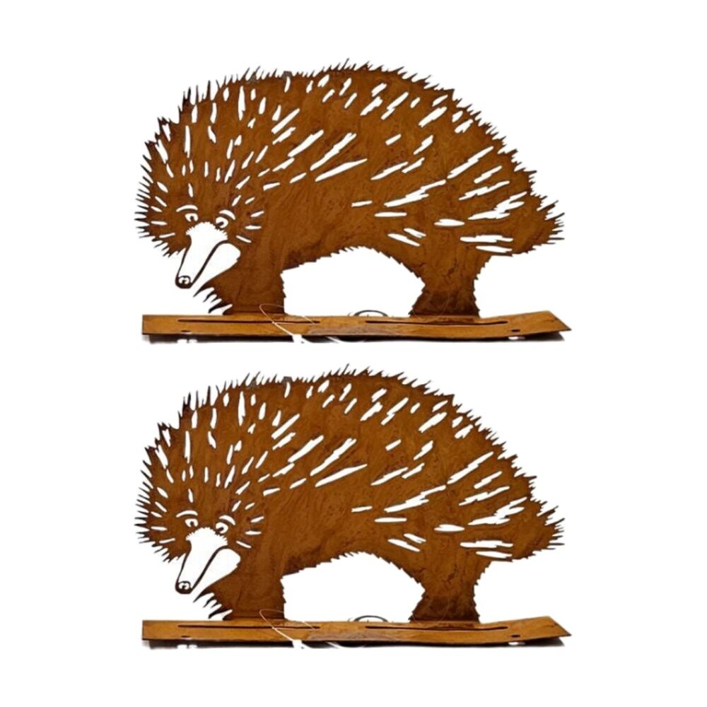 2PK Bronrob Rustic Metal Baby Echidna Outdoor Garden Decor 19.7x16cm