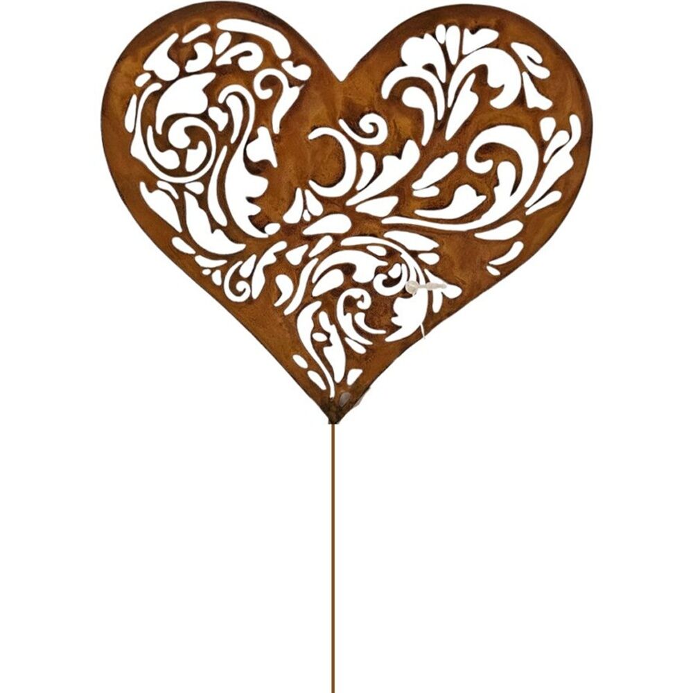 2PK Bronrob Love Heart W/ Floral Cut Outs Outdoor Garden Stake Large 45x18cm