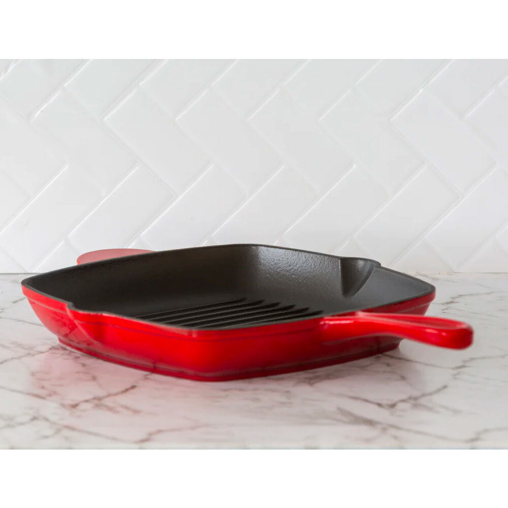 Healthy Choice Enamelled Cast Iron Grill Pan - Red