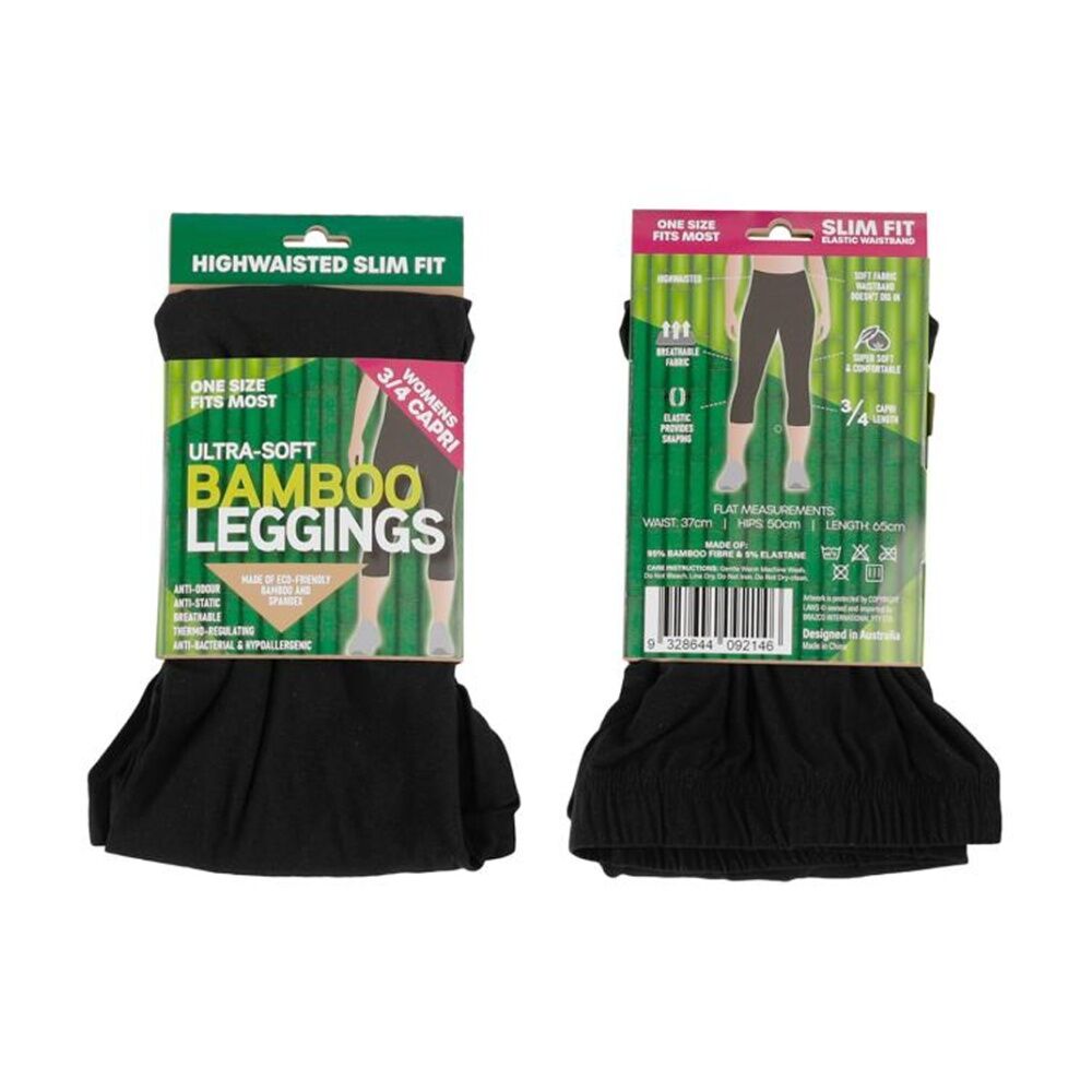 3PK Brazco Ladies Bamboo Leggings 3/4 Length High Waist Slim Fit One Size