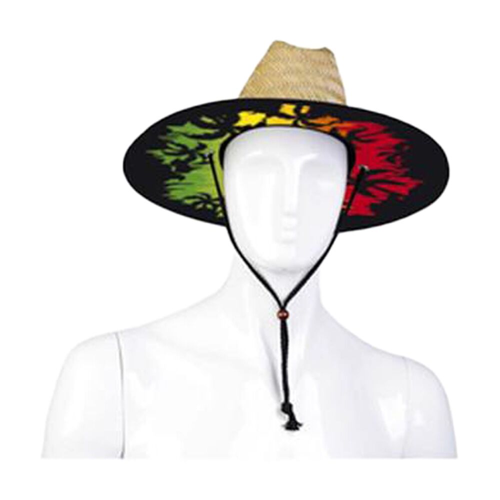 Brazco Wide Rimmed Beach Hat Straw w/Printed Patterned Rim 58cm Assorted