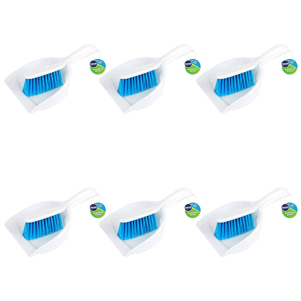 6x 2pc Kemasi Short Handle Dustpan and Brush Cleaning Set White/Blue