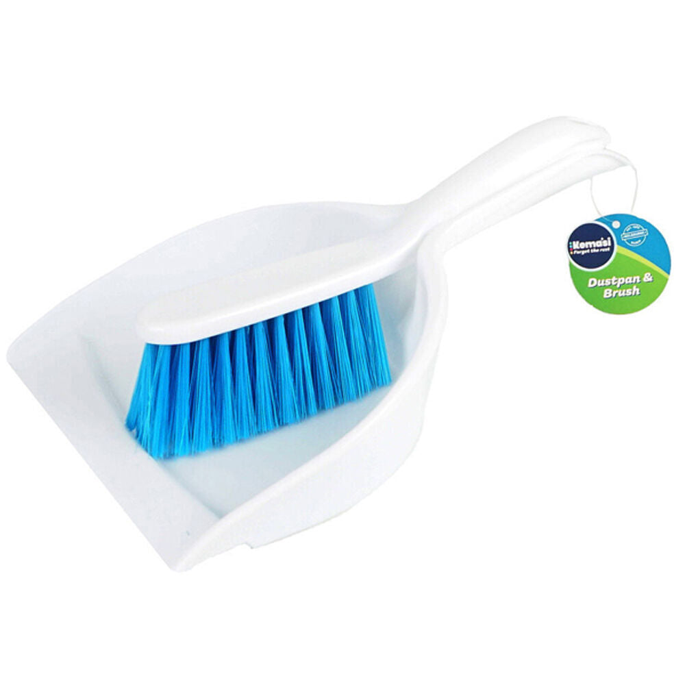 6x 2pc Kemasi Short Handle Dustpan and Brush Cleaning Set White/Blue