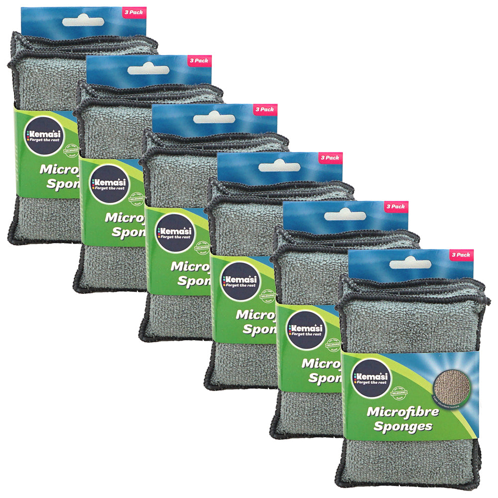 6x 3pc kemasi Microfibre Sponges Home Dishwashing Cleaning