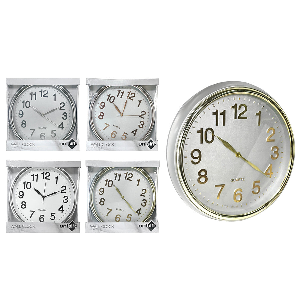 Unigift Classic 35cm Round Plastic Wall Clock Analogue - Assorted