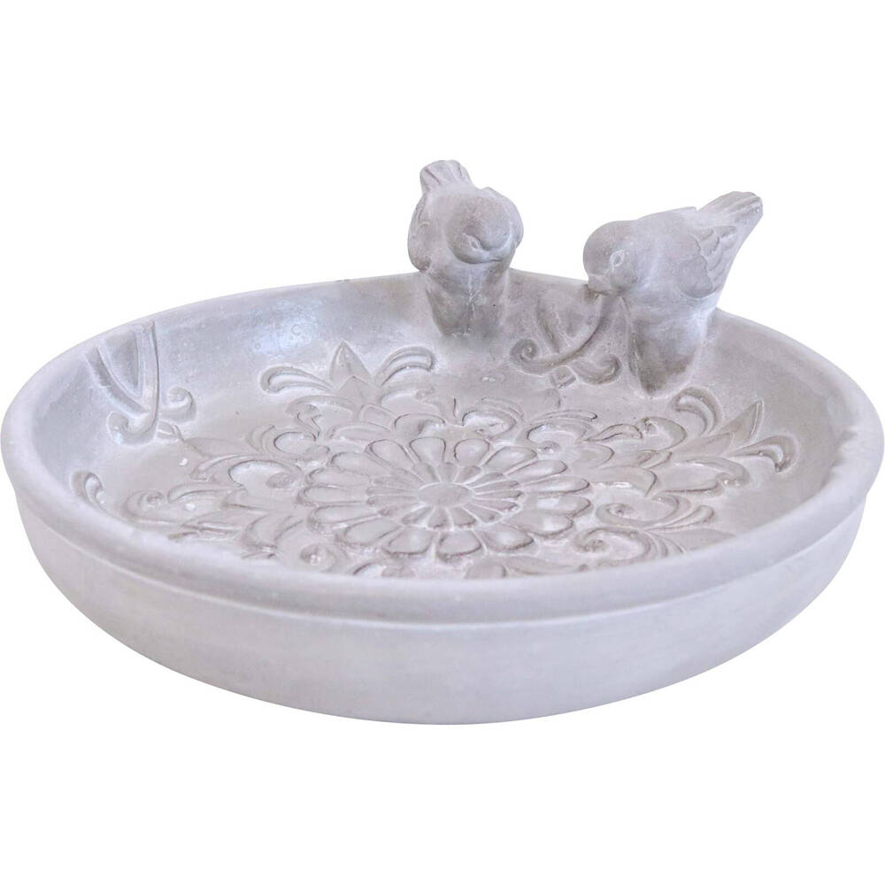 2PK LVD Concrete Bird Bath Tap Bowl Garden Decor 27x26cm - White