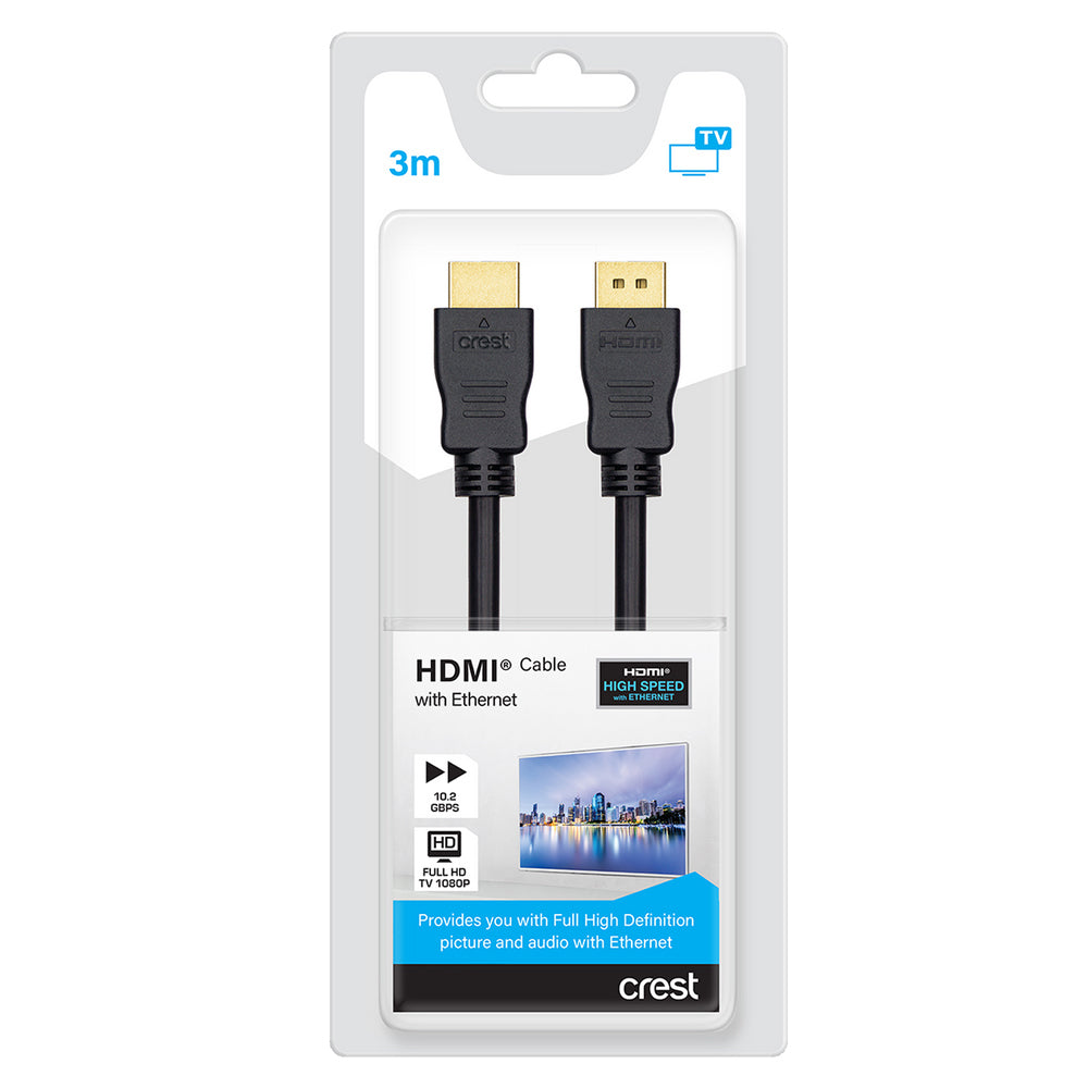 Crest 3m/10.2Gbps HDMI Male To Male Cable w/ Ethernet - Black