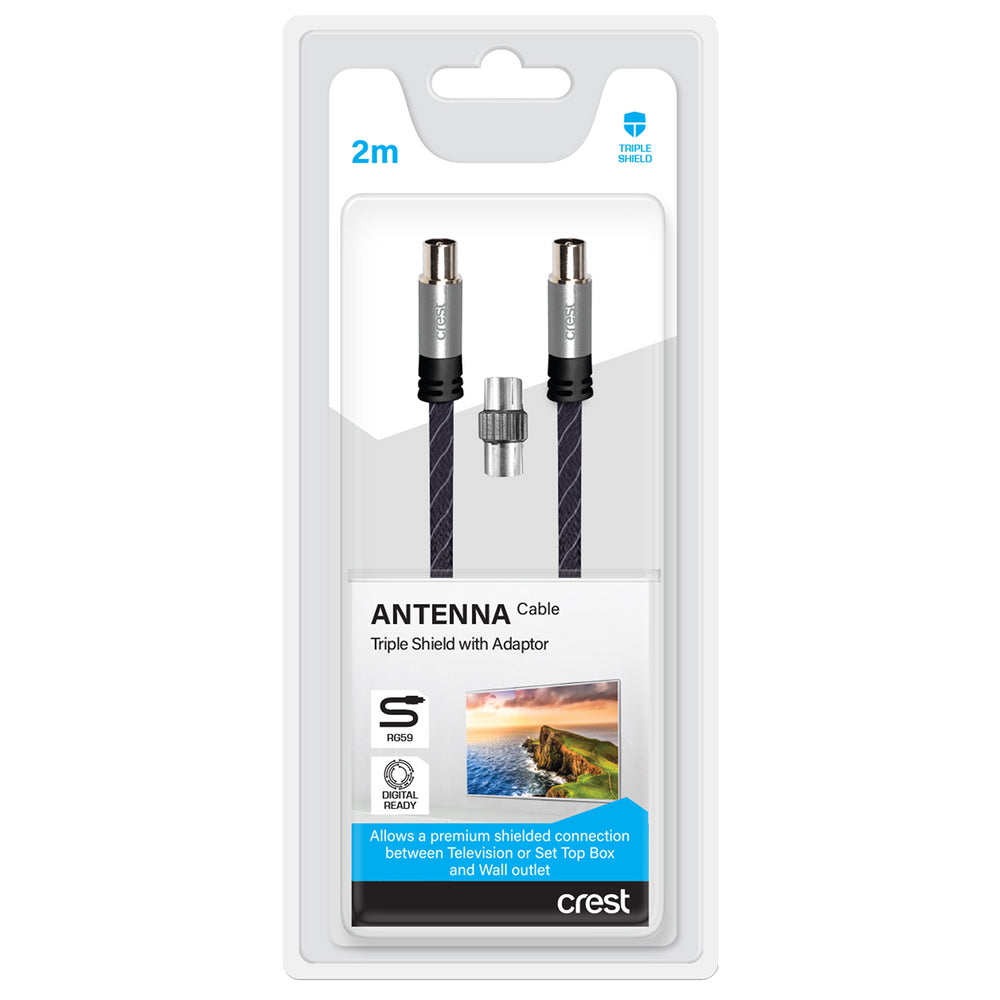 Crest 2m Triple Shield Male Antenna Cable w/ Adaptor - Black