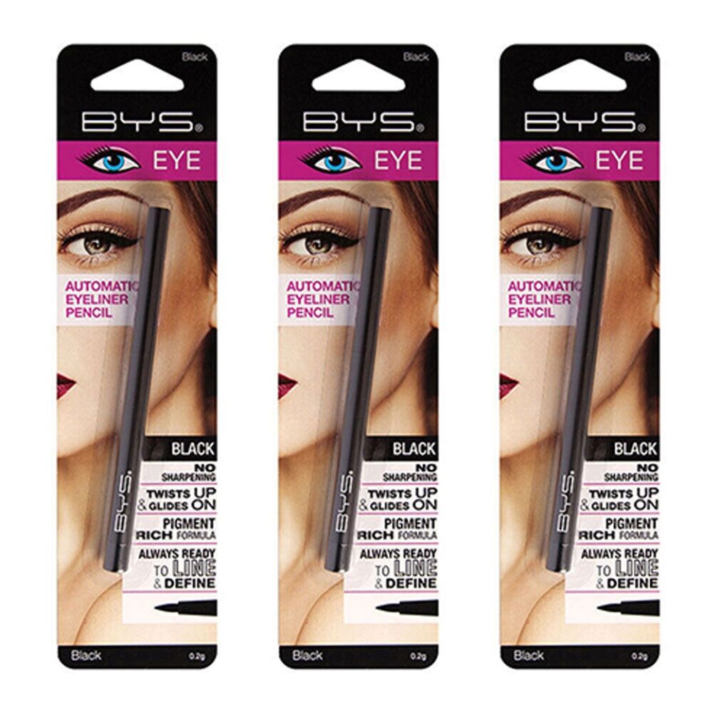 3PK BYS Automatic 0.2g Eyeliner Pencil Makeup Black