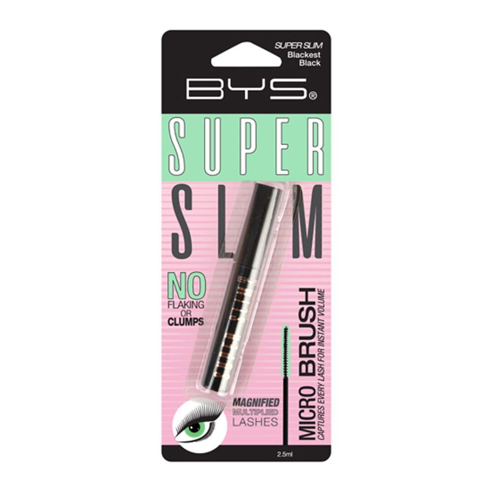 3PK BYS Super Slim Mascara Eyelash Makeup Blackest Black 2.5ml
